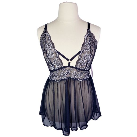 Seven Til Midnight Cross Dye Lace & Mesh Babydoll / G-String Set - Picture 1 of 7